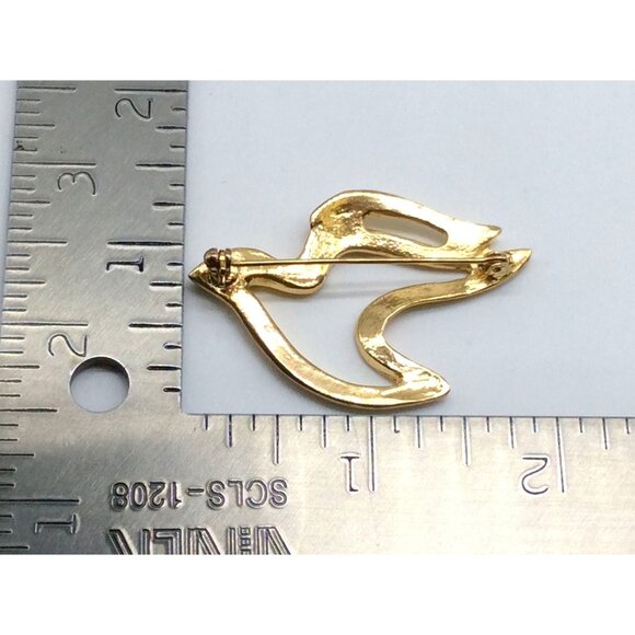 Vintage Gold-Tone Dove Bird Pin Brooch With Rhinestone Eye Elegant Design - Picture 4 of 4
